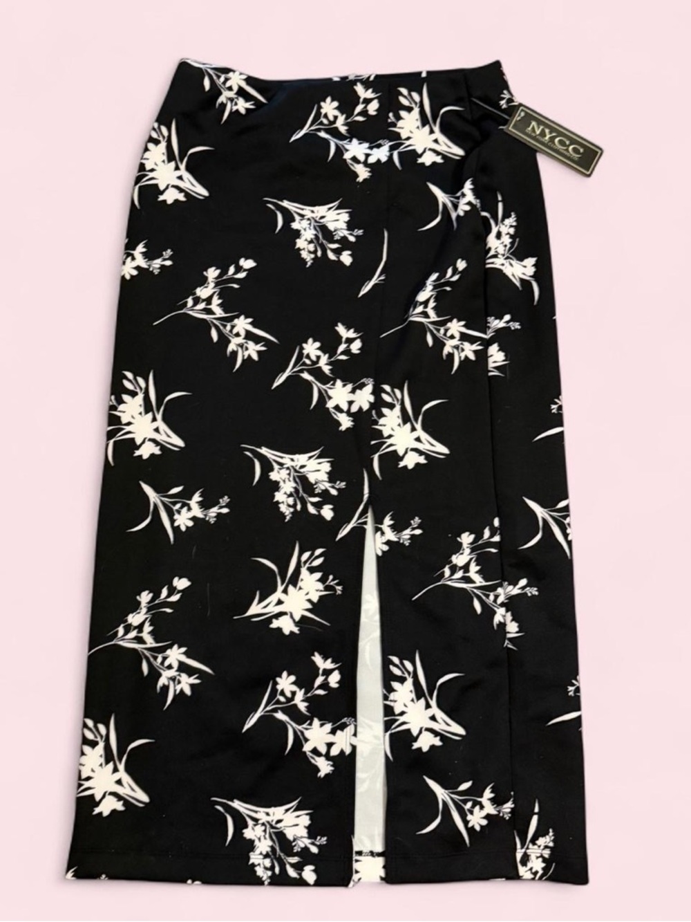 NYCC Black Floral Midi Skirt with Slit